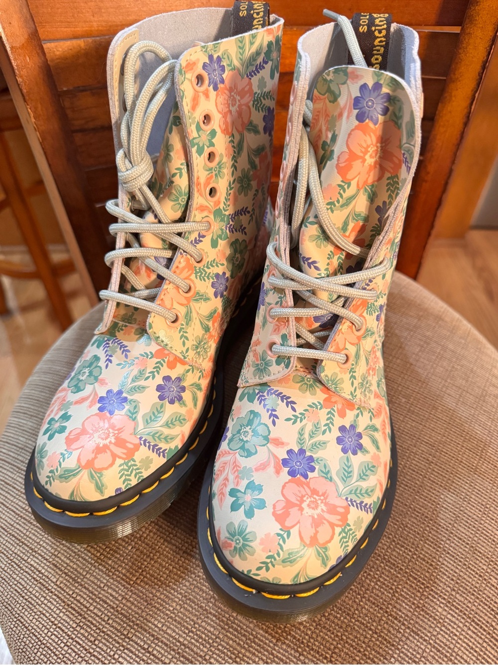 Dr. Martens Pastel Floral Lace-Up Boots in Pink, Mint & Lavender